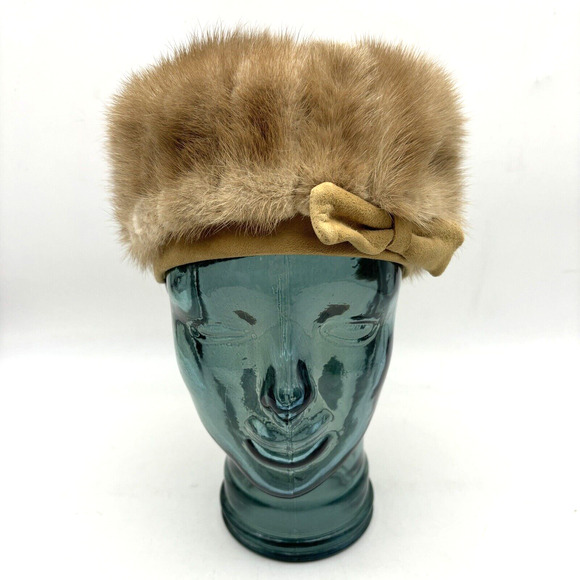Vintage 60s Betmar Brown Genuine Fur Suede Bow Pillbox Hat USA Union Made main image 8